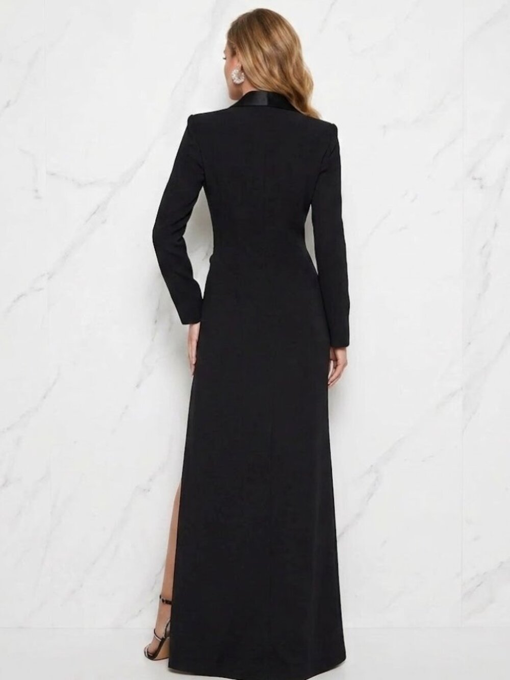 NWT BCBG MaxAzria Luciano Tuxedo Gown in Black Coat Jacket Dress 6 $498 - Picture 3 of 9
